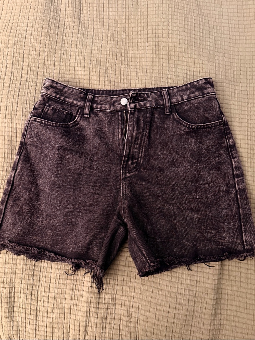 Women’s Black Acid-Wash Denim Shorts